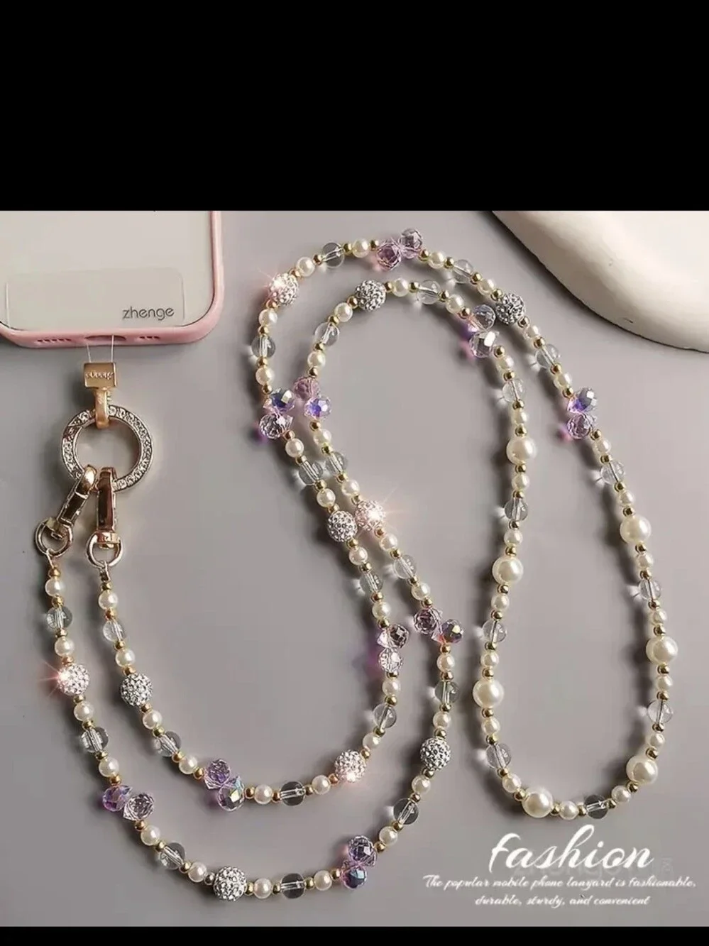 Elegant Long Phone Strap With Sparkling Beads
